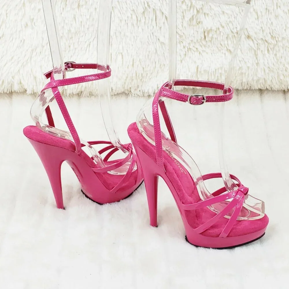 Pleaser Sultry 638 Hot Pink Patent 6" High Heels Strappy Platform Sandal Shoes - Picture 4 of 10